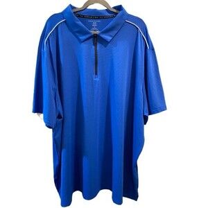 Men's 4XL Polo Shirt Short Sleeve Zip up Shaquille O'Neal Blue Collared